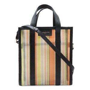 BALENCIAGA Bazaar Shopper XS Striped Shoulder Bag Tote Multi Black